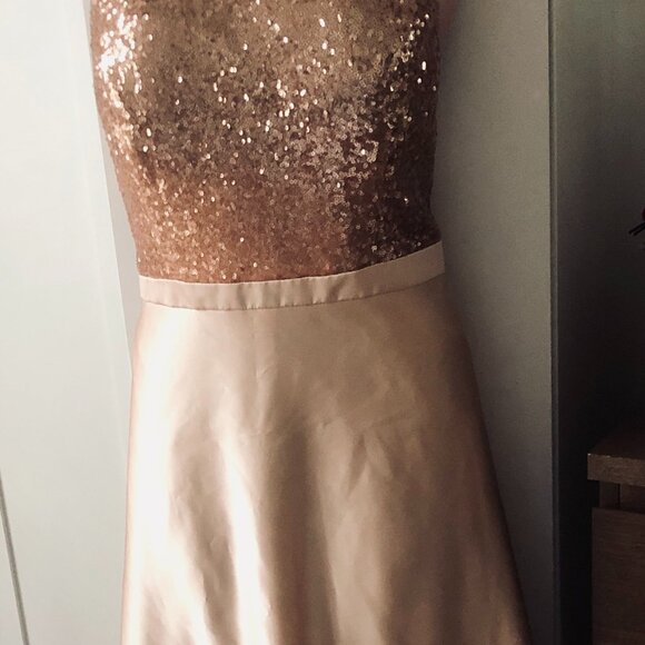 Christina Wu Celebration Formal Dress Size 10 | Sequin Top Satin Skirt Blush Gow - Picture 3 of 9